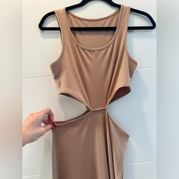 Fortexo khaki cutout waist midi bodycon tank dress summer vacation party beach S - Picture 11 of 12
